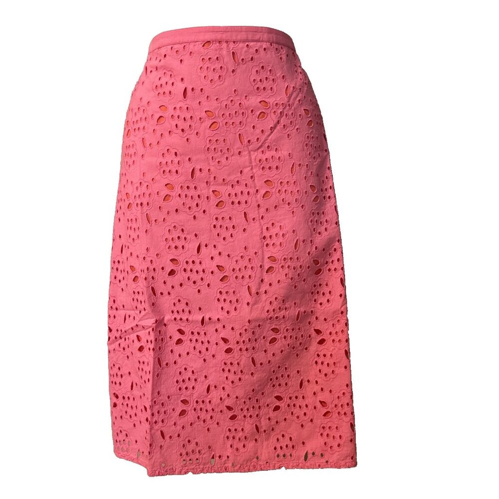 Boden Skirt Womens 16 L Pink Eyelet Floral Print Broderie Pencil 100% Cotton - Picture 2 of 8
